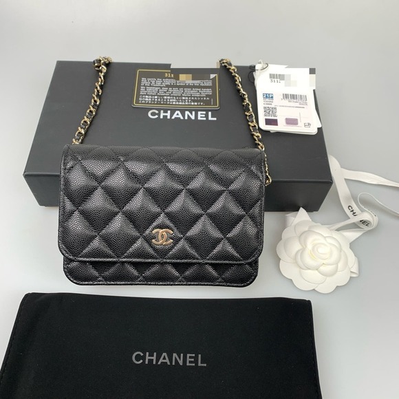 NIB Chanel Black Mini Caviar Wallet On Chain WOC - Picture 1 of 16